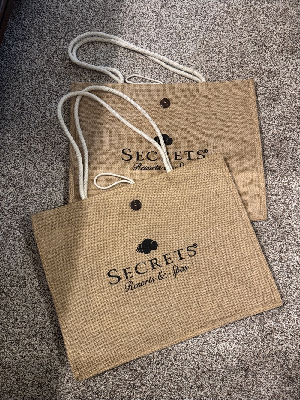 Secrets Resorts & Spas Natural Jute Tote Bag with White Rope Handles - 2